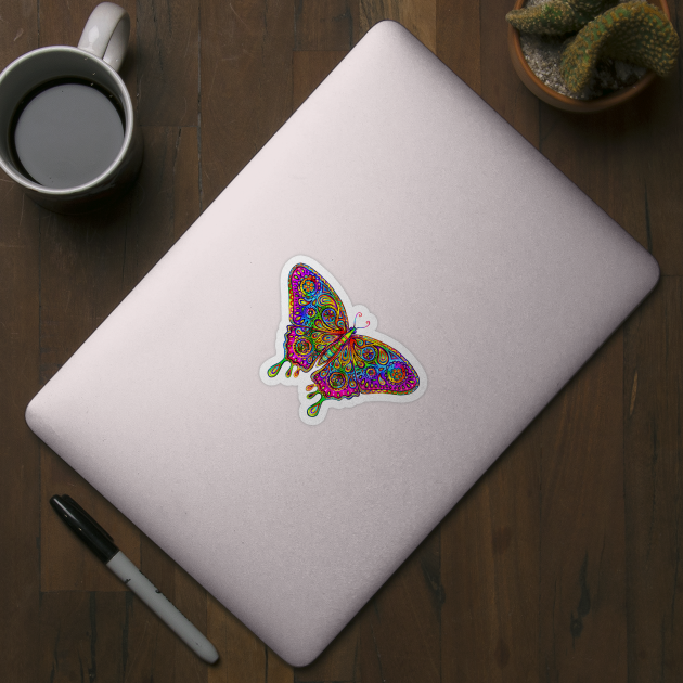 Psychedelic Paisley Rainbow Butterfly by rebeccawangart